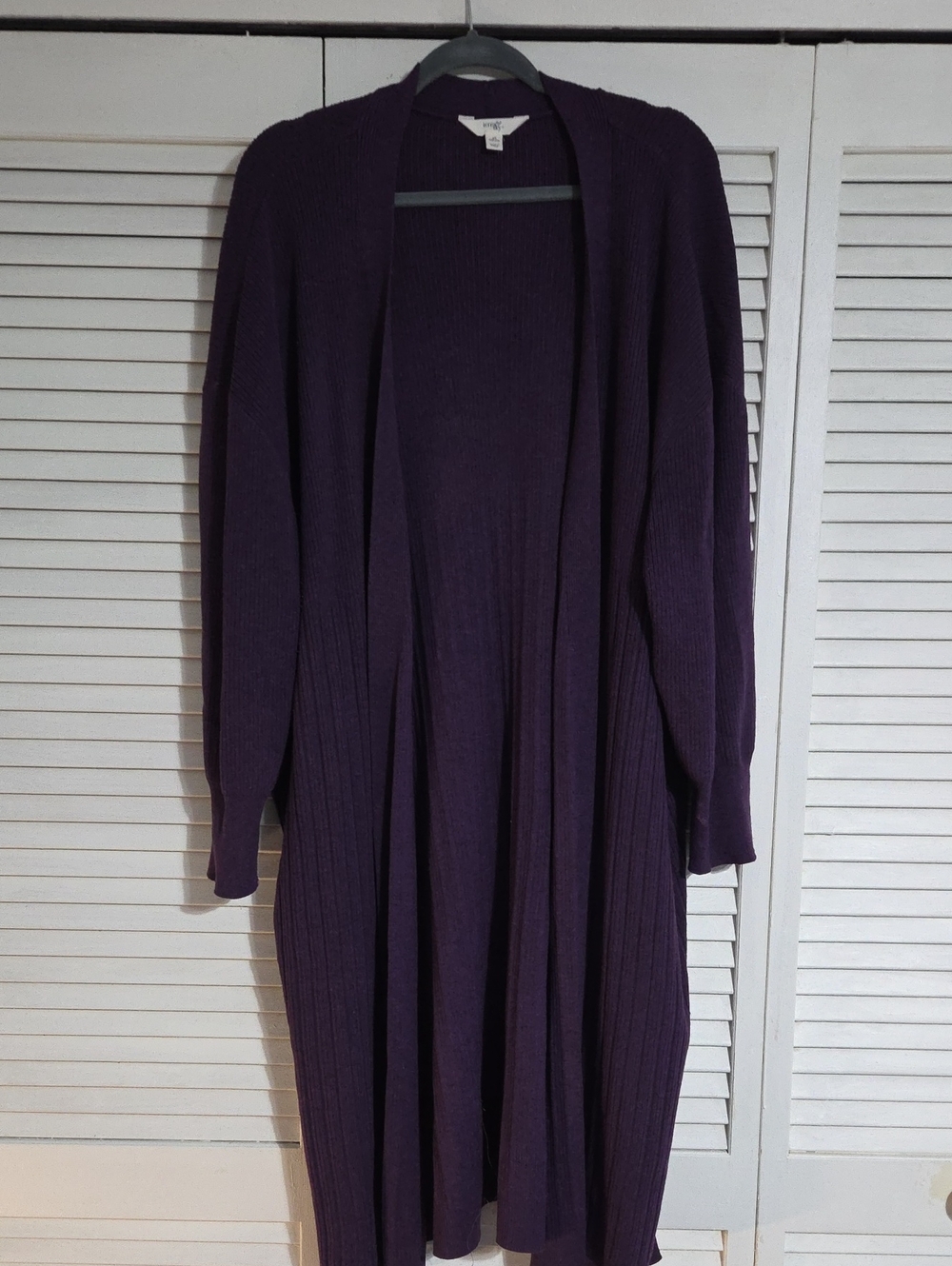 Terra & Sky Long Open-Front Ribbed Cardigan - Deep Purple